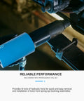 Close-up of Front Leaf Spring Pin And Bushing Service Kit for trucks in use, showing hydraulic tool applying 10-ton force.