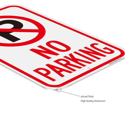 4 Pack 18 By 12 Inch No Parking Signs Made From Reflective Aluminum With Symbol, UV Protected, Rust Free, And Weather Resistant