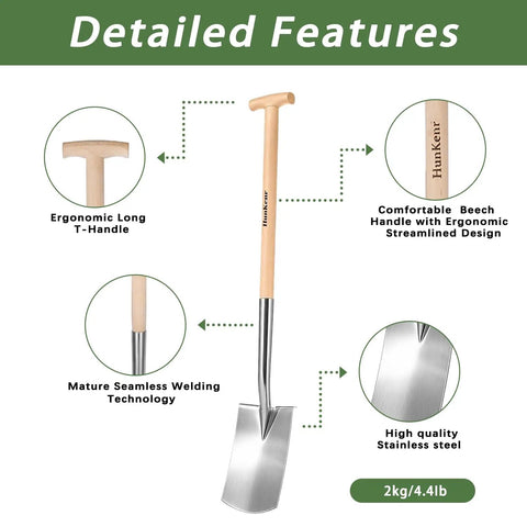 Heavy Duty Garden Pitchfork And Spade Set with ergonomic beech T-handle, stainless steel spade, and seamless welding features.