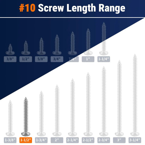 Dead Nuts Tough Number Ten X One Half Inch Stainless Steel Phillips Pan Head Wood And Sheet Metal Screws 304 Grade Self Tapping Fifty Pack length range