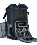 Large Capacity Multi Functional Waterproof Camera Backpack Travel Bag For SLR Gear with open compartments showing lenses
