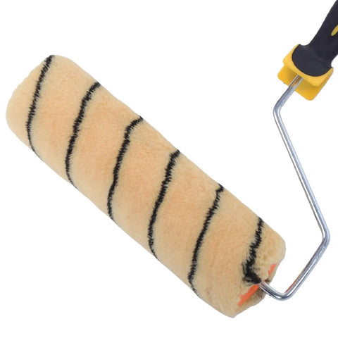 Close-up of 9 Inch Paint Roller Kit with Heavy Duty Stainless Steel Frame and Ultra Thick Nap for Ceilings and Walls.