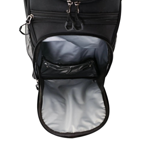 Inside view of Smooth Glide 14 Way Divider Golf Cart Bag With Full Length Dividers And Kickass Extra Storage Pockets, showing spacious waterproof compartment.