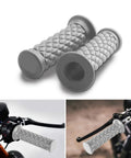 Non Slip Rubber Motorcycle Hand Grips For Seven Eighths Inch 22mm And 24mm Bars Open End Vintage Thruster Style shown installed