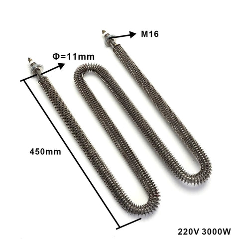 Top Rated W Shaped Finned Air Heater Featuring M16 Thread And Tough Stainless Steel 304 Body Pumping Snappy 220V Heat Up To 3000W, 450mm size.
