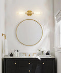 Brushed Gold Bathroom Vanity Light Fixture 2 Light Dope Modern Wall Sconce With Clear Glass Tubes Brass Wall Mount in bathroom