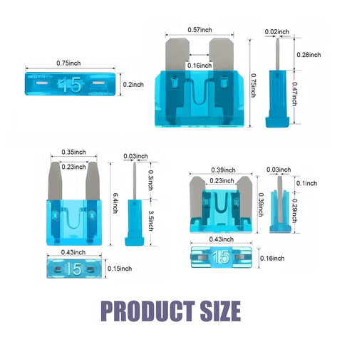 All In One 300 Piece Car Blade Fuse Kit With Micro Mini And Standard Fuses Universal Replacement Set size dimensions
