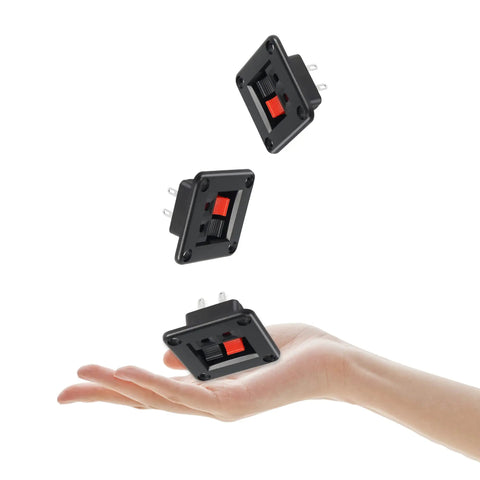 Speaker Terminal Block 2 Position PCB Mount Connector Clamp Set 6 Pack for Amplifier Projects, shown with durable plastic housing.