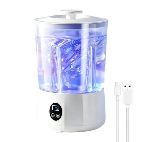 No Fuss Portable Washing Machine With Three Slick Wash Levels For Apartments And Dorms showcasing clear design and USB power cord.