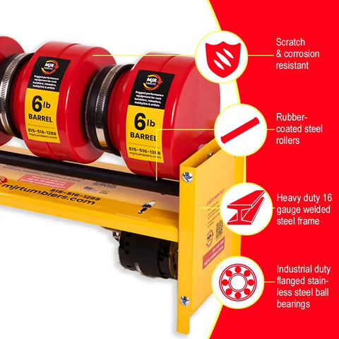 Triple Barrel Rock Tumbler Kit 18Lb Capacity Pro Grade Heavy Duty Polisher With Grit highlighting features of barrels and frame