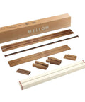 Queen Platform Bed Frame Low Profile Solid Pine Wood assembly kit with wooden slats and connectors for easy setup.