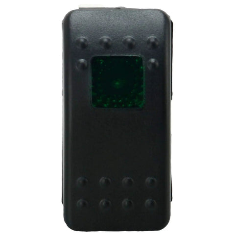 Front view of 12V 20A Waterproof LED Rocker Switch for Boats Marine Grade SPST 3 Pin On Off with Green LED Indicator Weatherproof