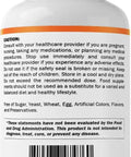 Back view of bottle with label for Lithium Orotate 20mg Veggie Caps Bioavailable Daily Brain Boost Supplement Non GMO Gluten Free Two Pack Third Party Tested for Easy Swallow Capsules Safe Choice.
