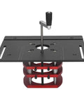 Premium Custom DIY Router Table Featuring Manual Lifting System And Hella Sturdy Stainless Steel Base Plate For Knockout Woodworking Precision top view with crank and mounting holes.