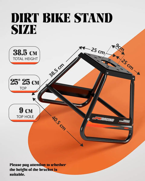 Diagram of the Beefy Universal Dirt Bike Stand, Detachable Powder Coated Anti Slip Steel MX Box, 38.5 cm tall, 25x25 cm top, black.