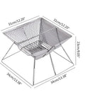 Ultra Lightweight Portable Folding Camping Grill with dimensions and stainless steel design for outdoor adventures.
