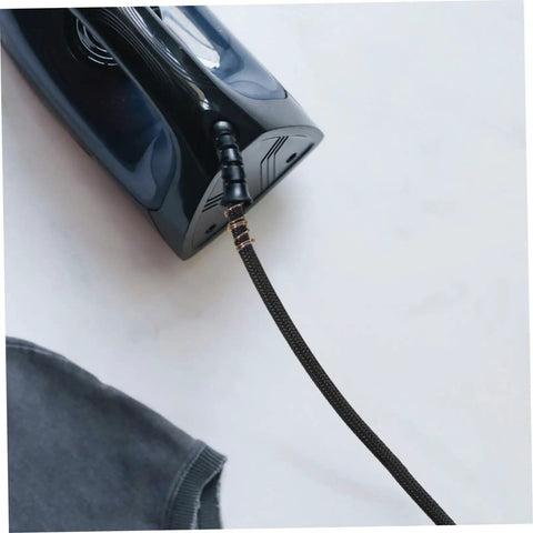 High Temperature Steam Iron Replacement Hose with easy install attached to electric iron, showing flexible tube in use.