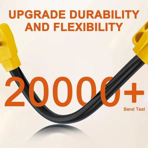 Curved Tesla Level 1 EV Charger Adapter Cord NEMA 5-20P To 14-50R 10AWG showing flexibility in bend test.