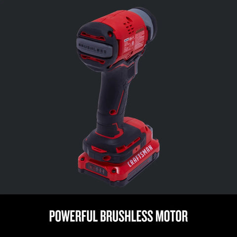 V20 Max Impact Driver Cordless Kit With Brushless Motor and Beast Mode Power, view of the tool's back showing branding and motor housing