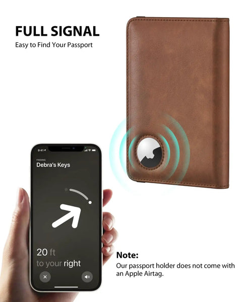 AirTag Enabled Passport Holder With RFID Protection, Leather Passport Wallet For Men, Anti Lost Waterproof Travel Case With Airtag Slot