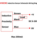 Wiring diagram of Five Pack NC Normally Closed Inductive Proximity Sensor Switch M8 Detector with NPN Output DC 6-36V