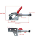 Two Piece Push Pull Workholding Elbow Clamp 301A 100 Lb Holding Capacity Horizontal Toggle Clamp dimensions shown, galvanized steel, 68mm