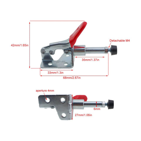 Two Piece Push Pull Workholding Elbow Clamp 301A 100 Lb Holding Capacity Horizontal Toggle Clamp dimensions shown, galvanized steel, 68mm