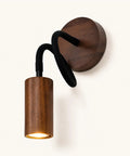 Adjustable Gooseneck Wall Sconce, Modern Wood Grain Wall Lamp with a flexible gooseneck and wooden cylinder shade.