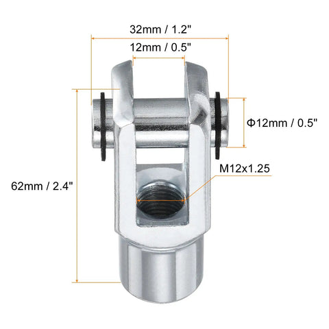 Air Cylinder Rod Clevis End 3 Pack 62mm Length M12x1.25 Female Thread Y Connector Silver, Built-To-Last Low-Carbon Steel Wear-Resistant High-Strength for Pneumatic Actuators and Automatic Equipment For DIY Pros., 62mm x 32mm M12x1.25