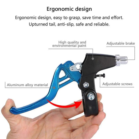 Lightweight Aluminum Bike Brake Levers Set For Road And Mountain Biking with adjustable screws and ergonomic design in blue