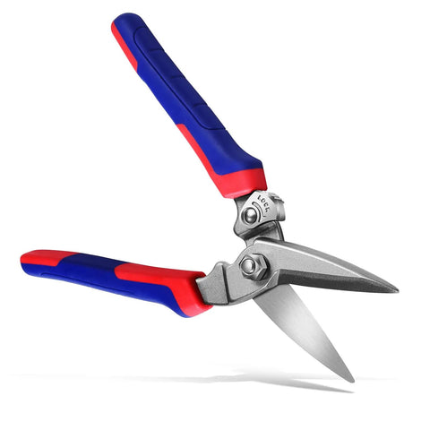 Heavy Duty Industrial Scissors For Home And Workshop Use, Aviation Tin Snips For Cutting Thin Metal Sheets, 8 Inch Blue Handle