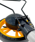 Close-up of Roll Out Digital Measuring Wheel With Telescopic Handle showing gear mechanism and yellow wheel for accurate distance tracking.