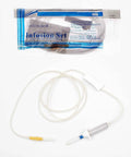 JorVet universal IV infusion set with 72-inch tubing, luer connectors, roller clamp; sterile single-use.
