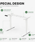 Built Like A Tank 55 Inch White Electric Standing Desk With Height Adjustable Reinforced Frame and Smart Memory Buttons, T-shaped legs and high load capacity.