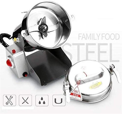 Electric Grain Mill Grinder Pulverizer For Powder And Flour, Heavy Duty 1880W Motor with 400g Capacity, shown open