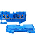10 Piece Four Wire Terminal Block Set With 2.5mm² Spring Clamp For DIN Rail Mounting Compact Electrical Connections For Heavy Duty Current With Vibration Resistant Housing And Flame Retardant Shell in bright blue color, showcasing dual layers.