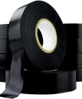 Front view of black electrical tape rolls, 3/4 inch wide, white cores, in a 10-pack.