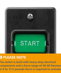 Close-up of dual voltage paddle switch for woodworking tools 120 to 230V, showing START button and mounting screw.
