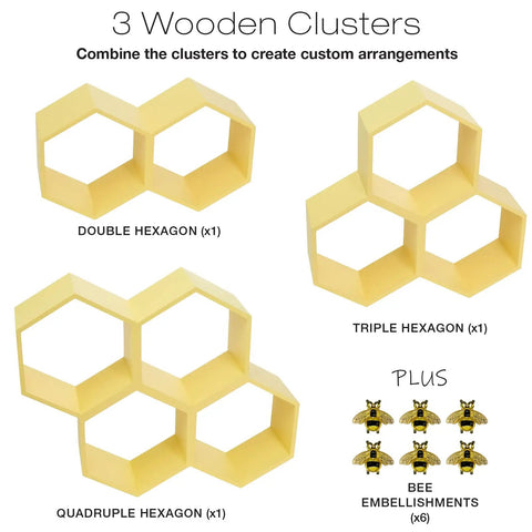 Honeycomb Toilet Paper Holder With Bees Holds Nine Rolls Yellow Space Saving Hexagon Design for Tiny Bathrooms shown in 3 configurations