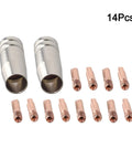 Heavy Duty 14Piece MIG Welding Tips Kit With 0.8mm 0.030 And 1.0mm 0.040 Contact Tips, Gas Nozzles, Copper Brass Consumables For MB15 AK Torch