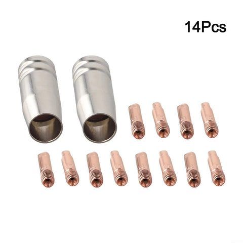 Heavy Duty 14Piece MIG Welding Tips Kit With 0.8mm 0.030 And 1.0mm 0.040 Contact Tips, Gas Nozzles, Copper Brass Consumables For MB15 AK Torch