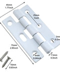 Badass White Trifold Butt Hinges For Cabinet Doors And Wooden Toolboxes Rustproof Iron Hardware detailed measurements and screws shown