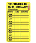 Front view of Waterproof 3x5 Inch Fire Extinguisher Inspection Record Stickers 40 Pack for indoor use write on with permanent marker.