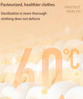 Pasteurized, healthier clothes using 60°C sterilization for thorough cleaning. Product focus on hygiene and fabric care.
