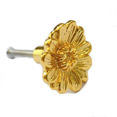 Vintage Gold Round Drawer Knob with Victorian Floral Pattern Black Accent in Zinc Construction