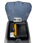 Open lid of Sick Dual Sided Color Identity Card Badge Printer With Kick Butt Thermal Dye Sublimation 300 Dpi Resolution, showing reel and slots.