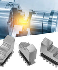 Heavy Duty 3 Piece Outside Lathe Chuck Set Featuring Self Centering Mini External Jaws with precision jaws on lathe.