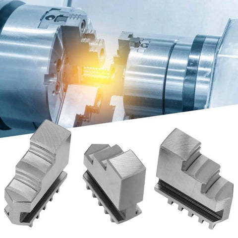 Heavy Duty 3 Piece Outside Lathe Chuck Set Featuring Self Centering Mini External Jaws with precision jaws on lathe.