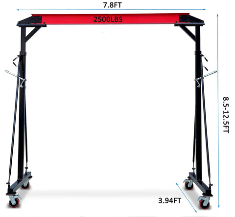 Adjustable Gantry Crane 2-Ton Portable Hoist Frame With Trolley, Sling, Shackles, Hooks And Festoon System For Factories, Warehouses, Garages And Shops, Workhorse Gantry For Any Job front view
