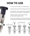 Instructional guide for using 2PCS Rock Solid Push Fit Ball Nose Spring Plungers, M10x1.5 with steps and diagram.